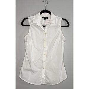 Banana Republic Womens 2 Riley Tailored White Sleeveless Shirt Preppy Classic